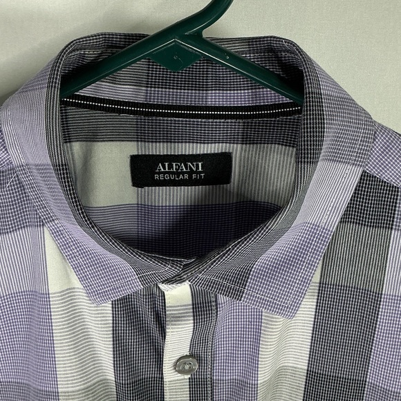 Alfani Purple, White & Gray Plaid Short Sleeve Button-Down Shirt Size Small - Picture 3 of 5
